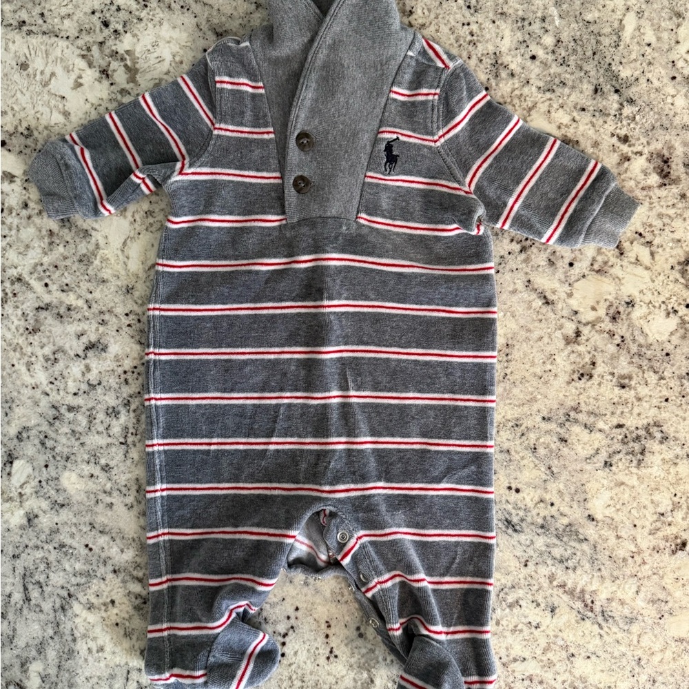Ralph Lauren Grey Striped Kids One Piece